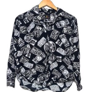 Liz Claiborne Lizsport Top Women's Petite 8 Black White Travel Postcard Vacation